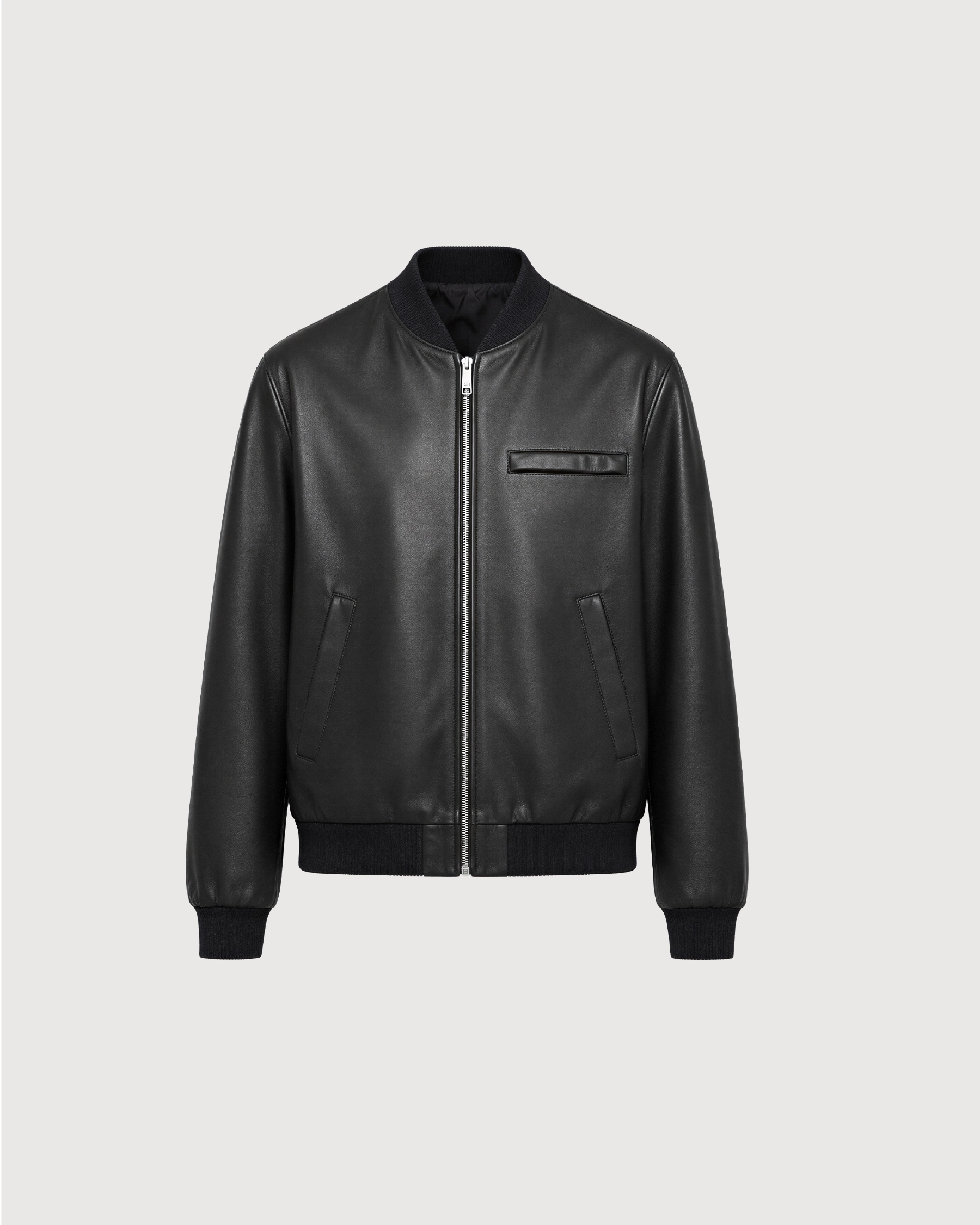 VAREN Black Bomber Leather Jacket - Front