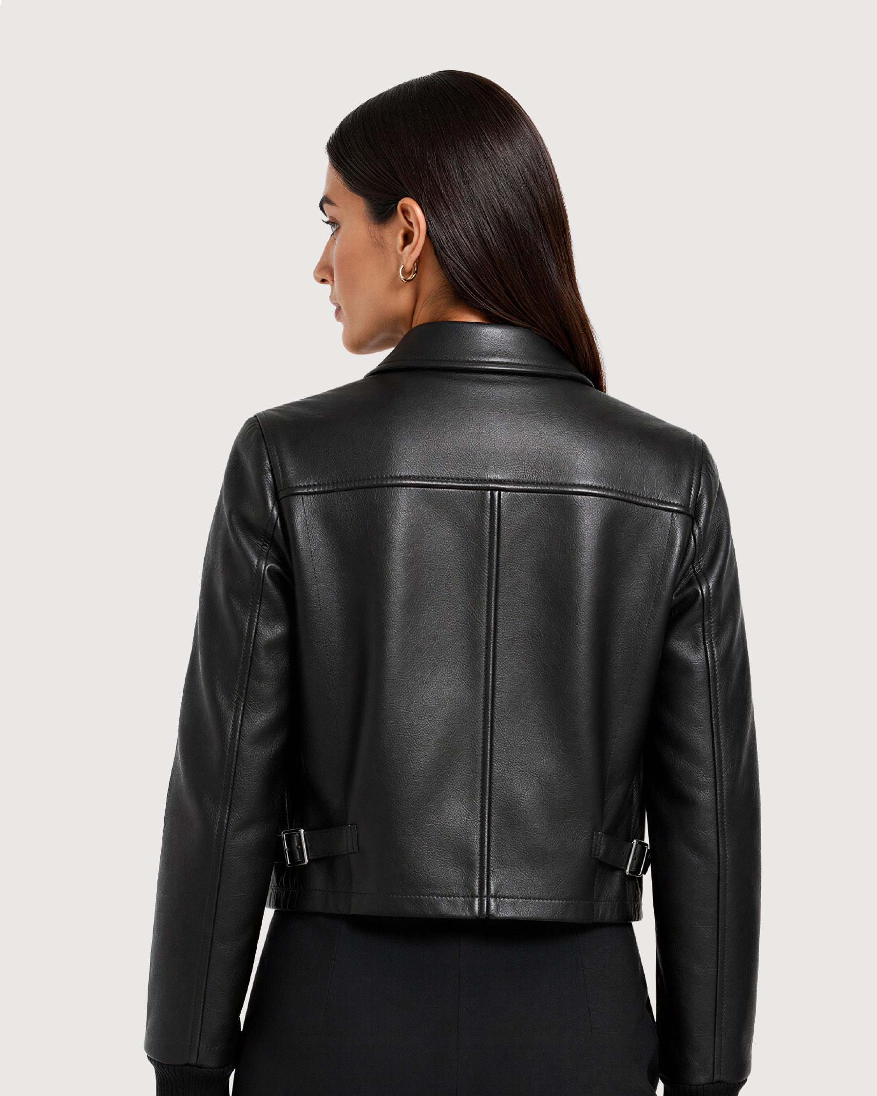 VELA Black Cropped Cowhide Blouson Leather Jacket - Back
