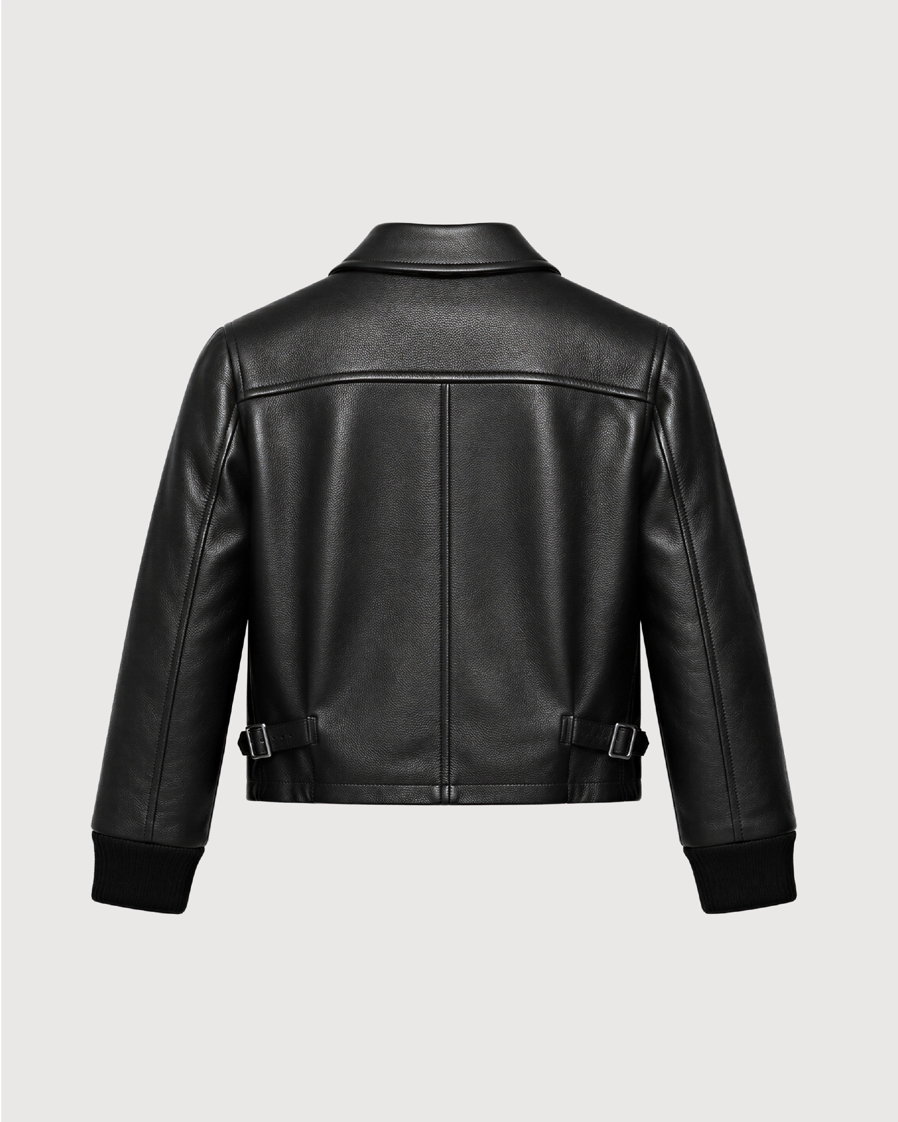 VELA Black Cropped Cowhide Blouson Leather Jacket - Back Pattern