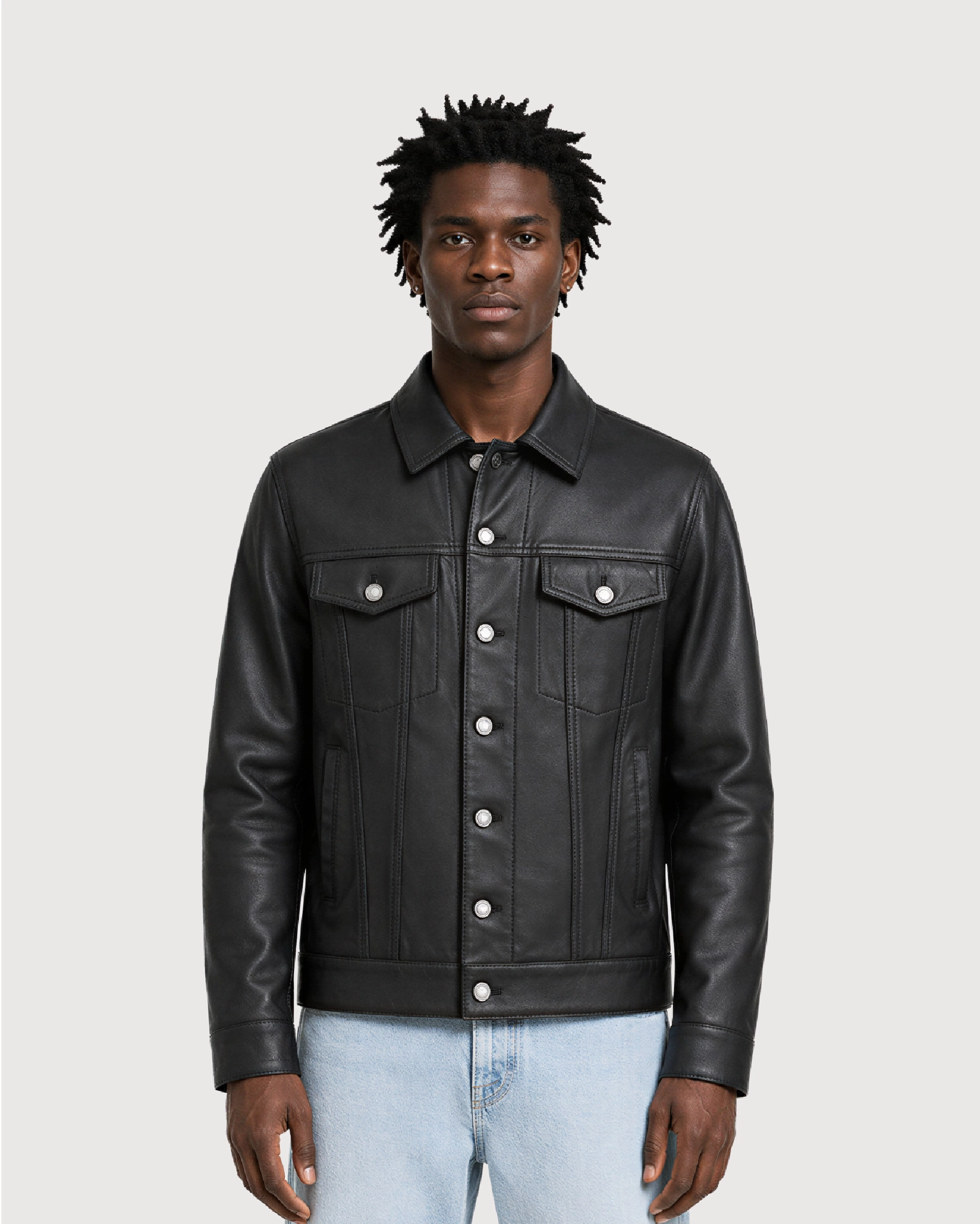 VOSS Black Trucker Leather Jacket