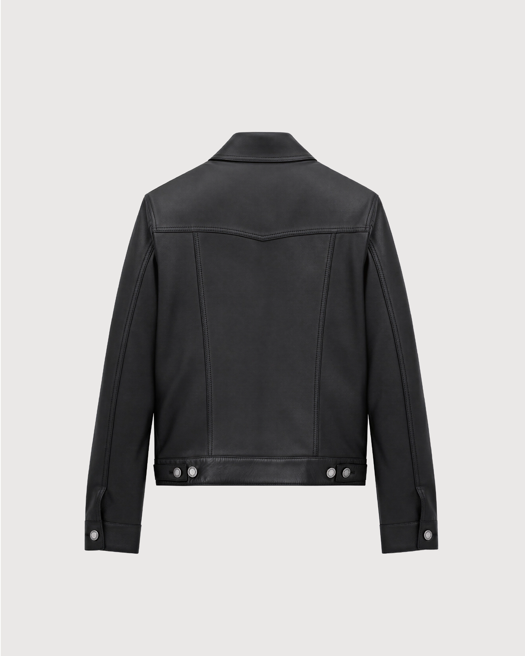 VOSS Black Trucker Leather Jacket - Back