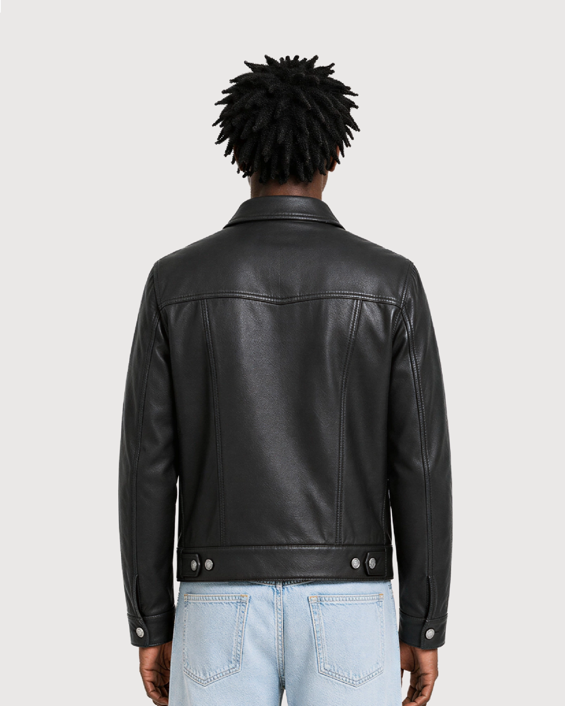 VOSS Black Trucker Leather Jacket - Back Pattern