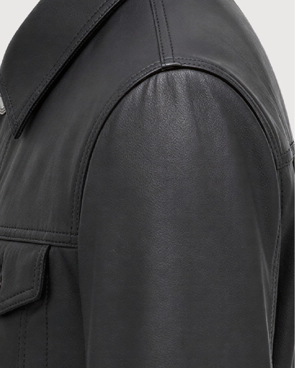 VOSS Black Trucker Leather Jacket - Shoulder