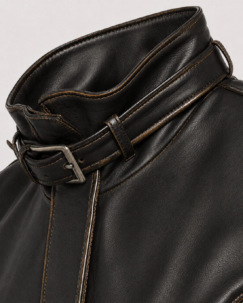 VYRA Distressed Brown Cowhide Leather Jacket - Collar