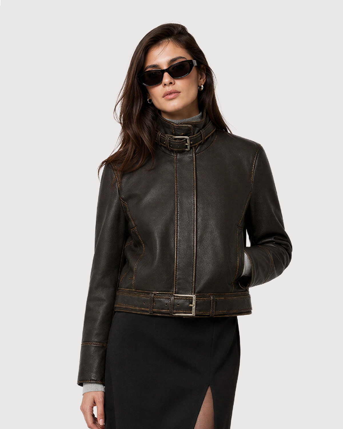 VYRA Distressed Brown Cowhide Leather Jacket