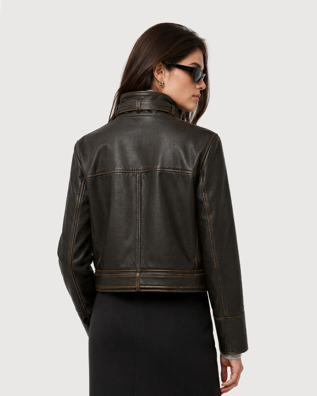 VYRA Distressed Brown Cowhide Leather Jacket - Back