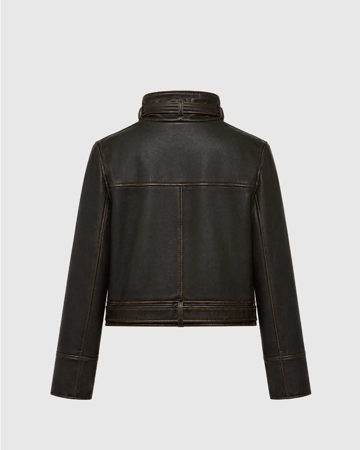 VYRA Distressed Brown Cowhide Leather Jacket - Back Pattern