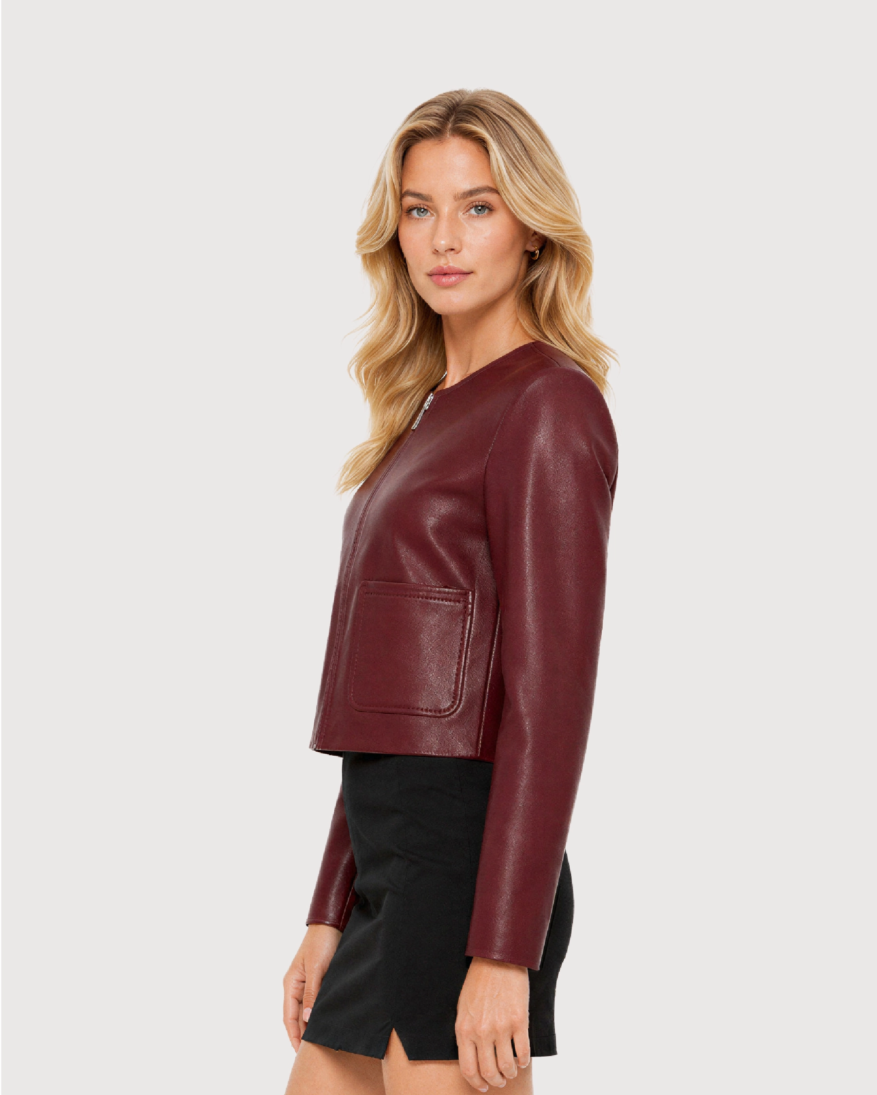 SIENNA Burgundy Cropped Leather Jacket