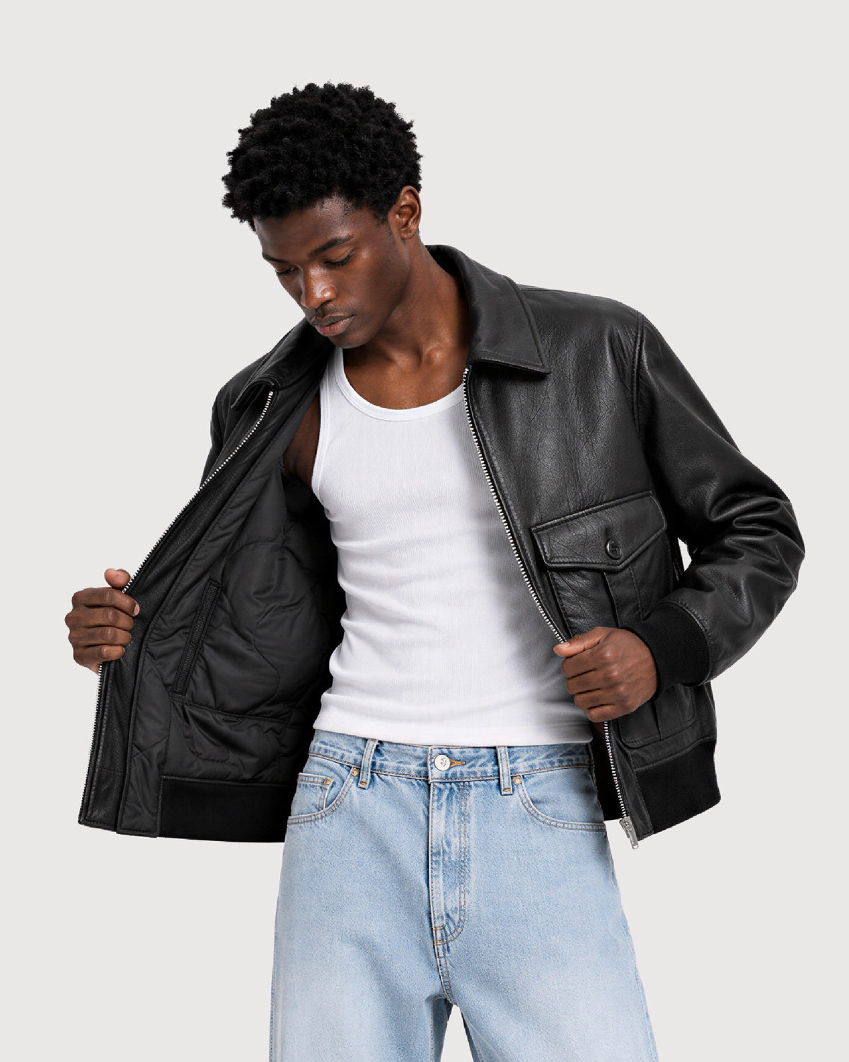 ROOK Black Cowhide Shearling Bomber Leather Jacket